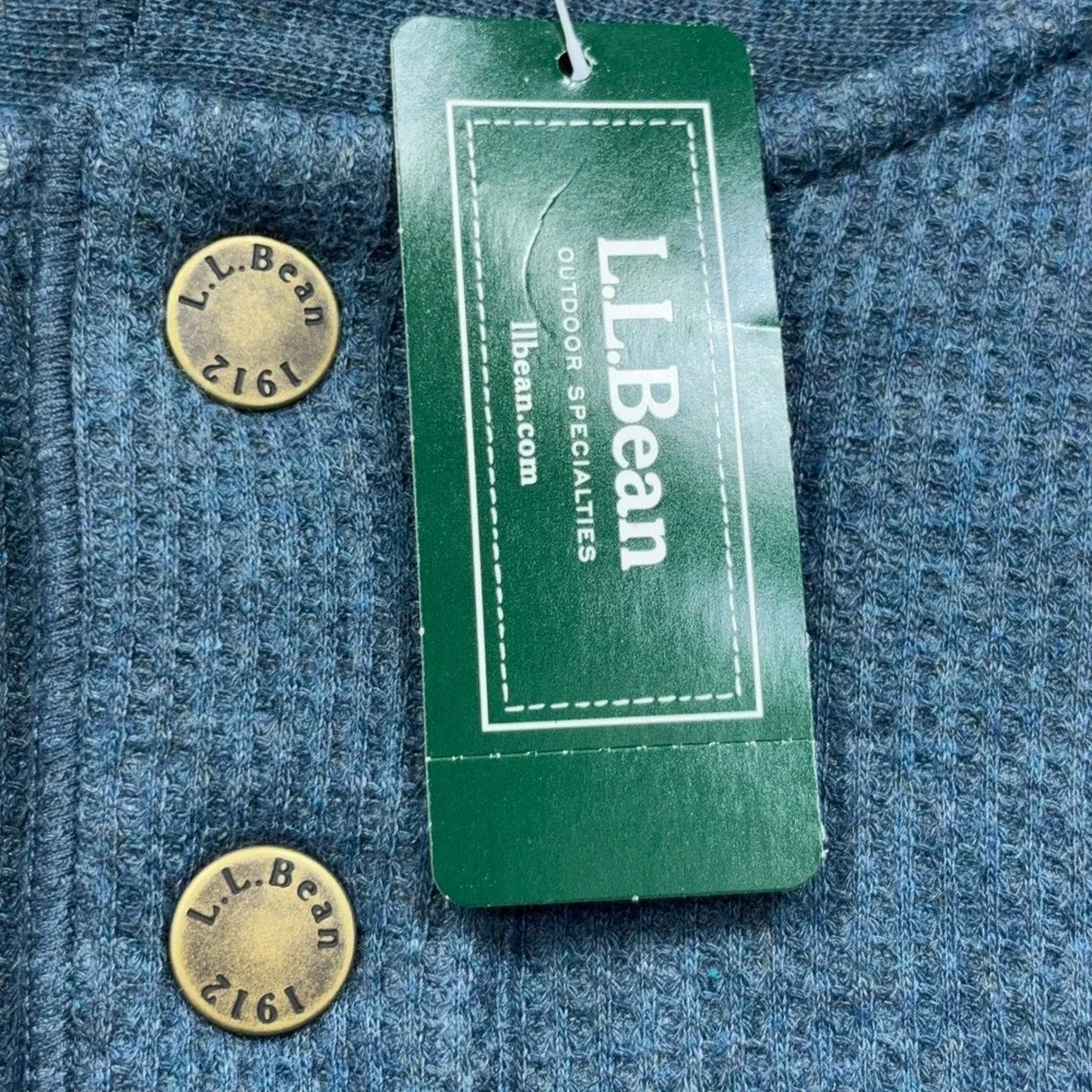 LL Bean Waffle Fleece Henley Mens XL Tall Rangeley Blue Sherpa Lined Sweater NWT